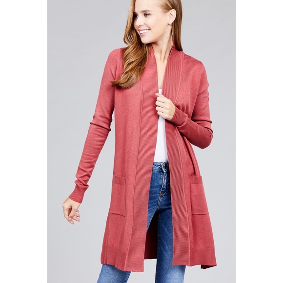 Sweaters - Dusty Cedar Long Draped Cardigan